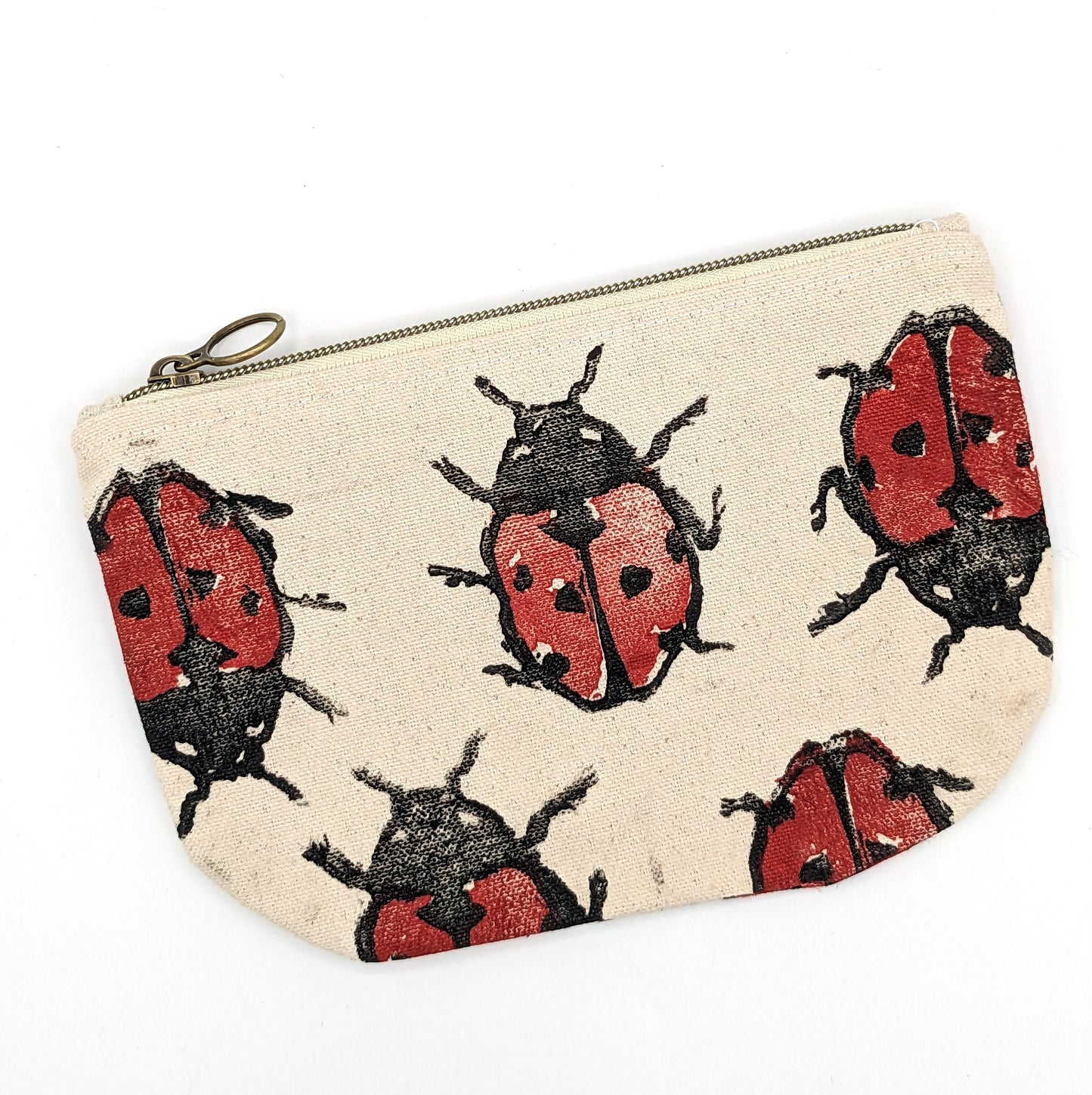 Ladybug Block Printed Half Moon Zip Pouch