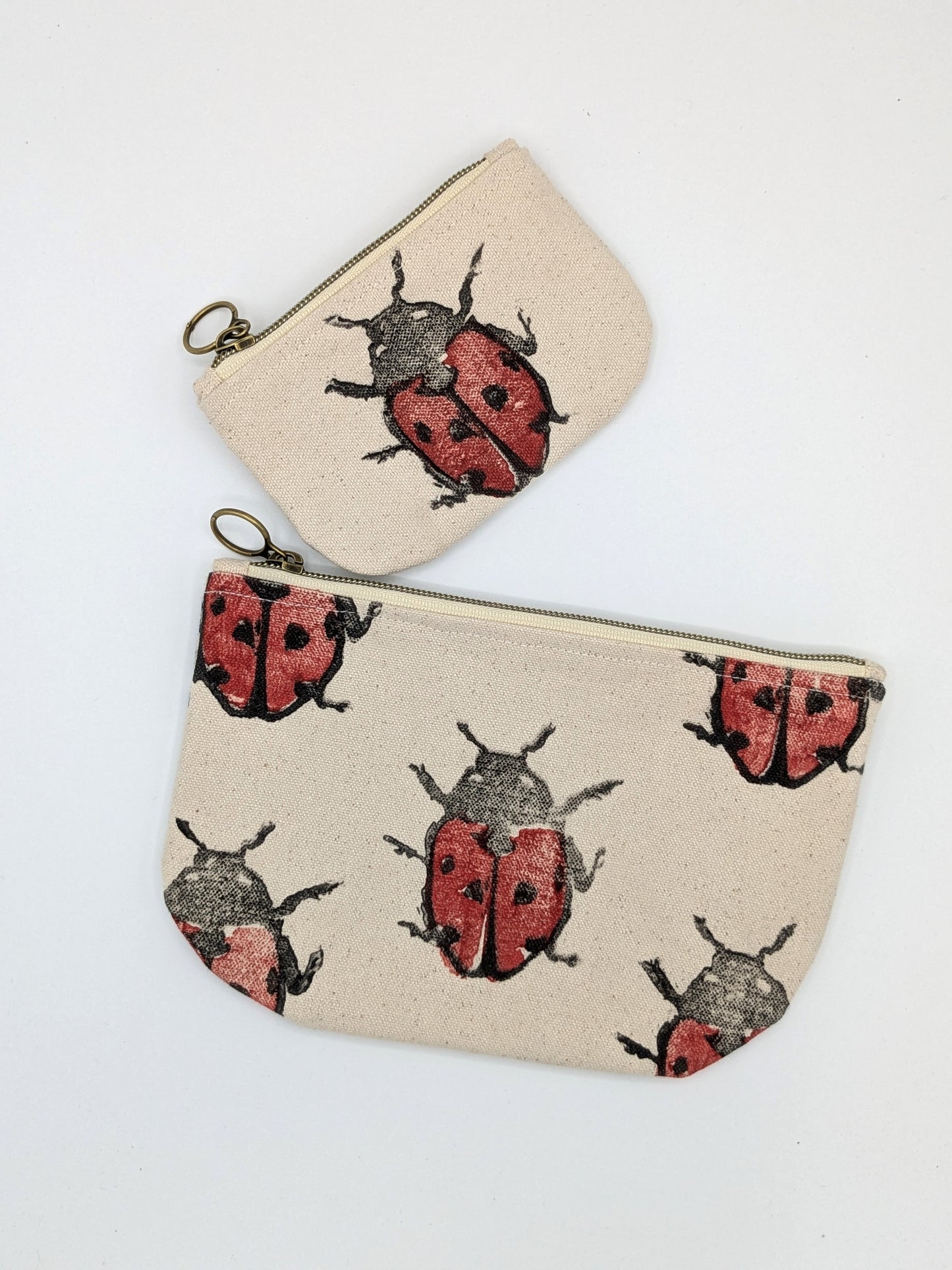 Ladybug Block Printed Half Moon Mini Pouch