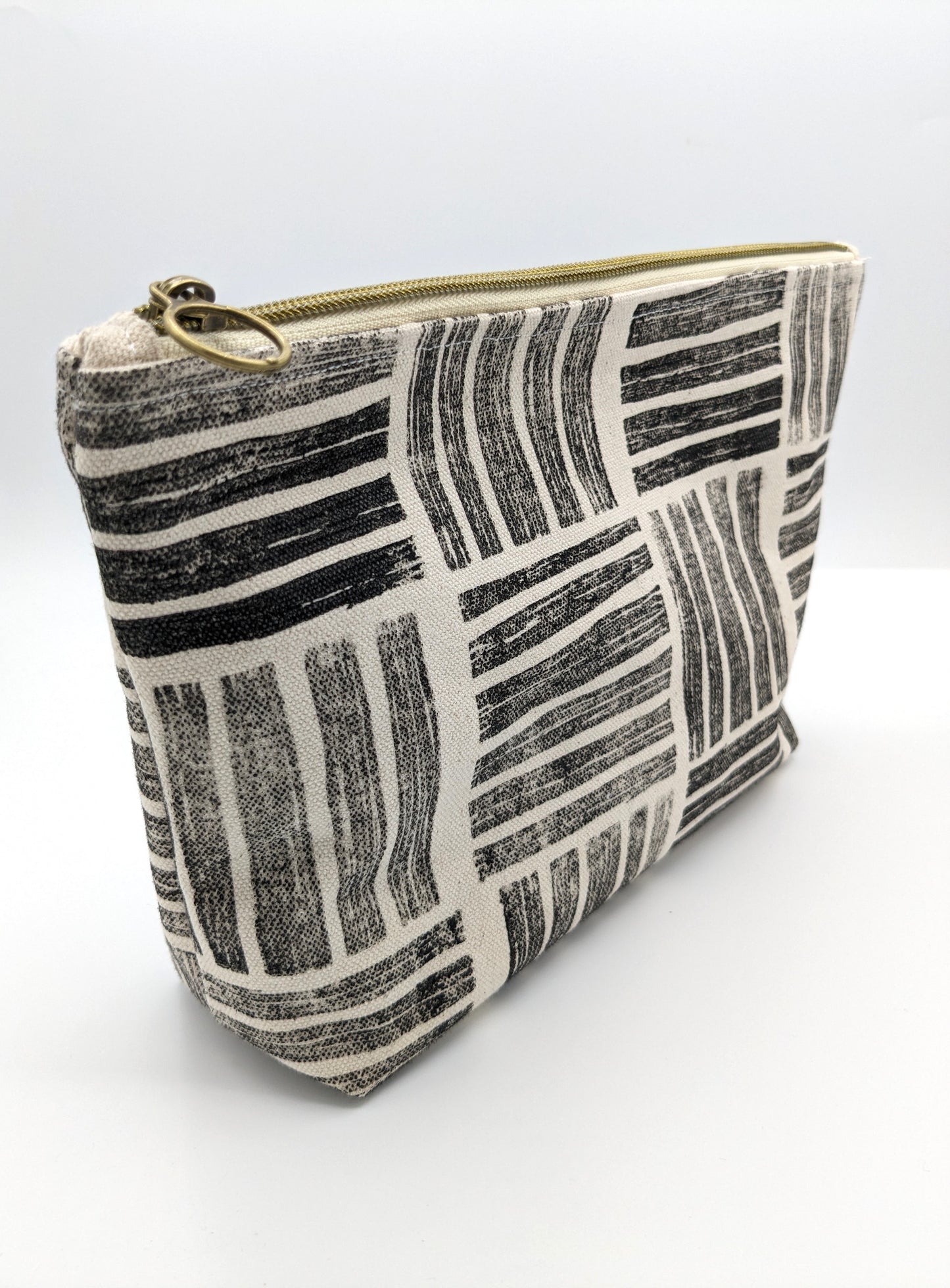 Black Minimalist Printed Double Zip Pouch