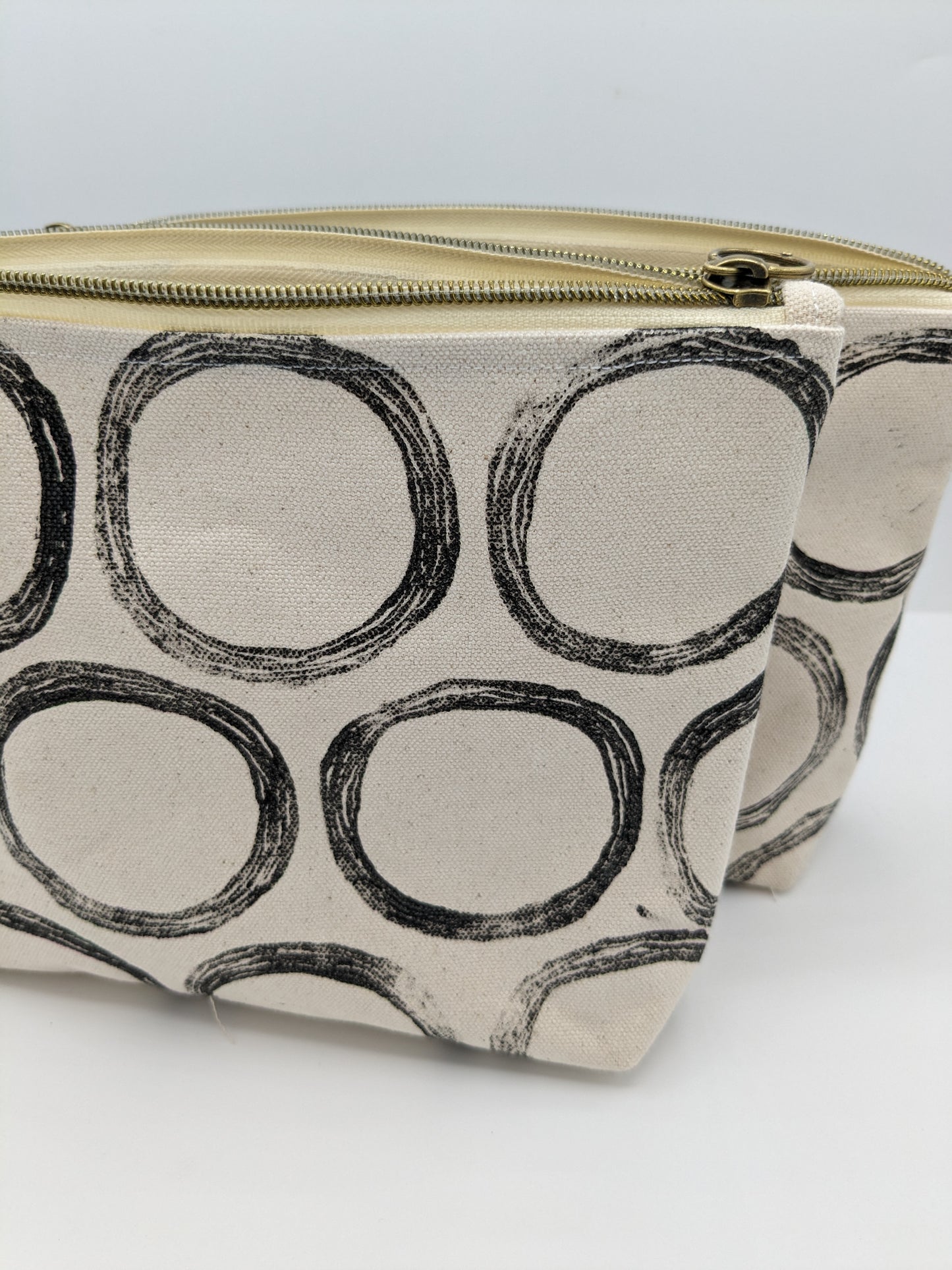 Black Minimalist Printed Double Zip Pouch