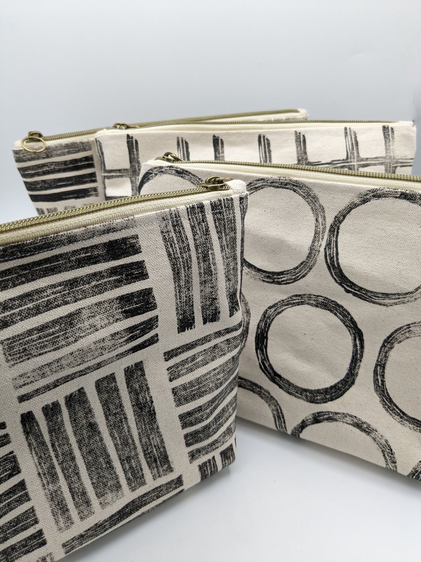 Black Minimalist Printed Double Zip Pouch