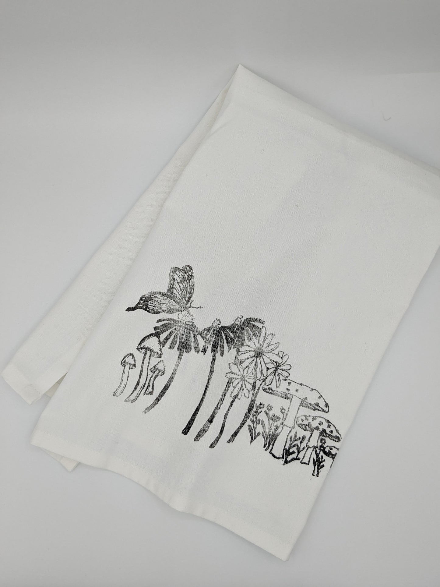 Floral with Mushroom Block-Printed Kitchen Towel