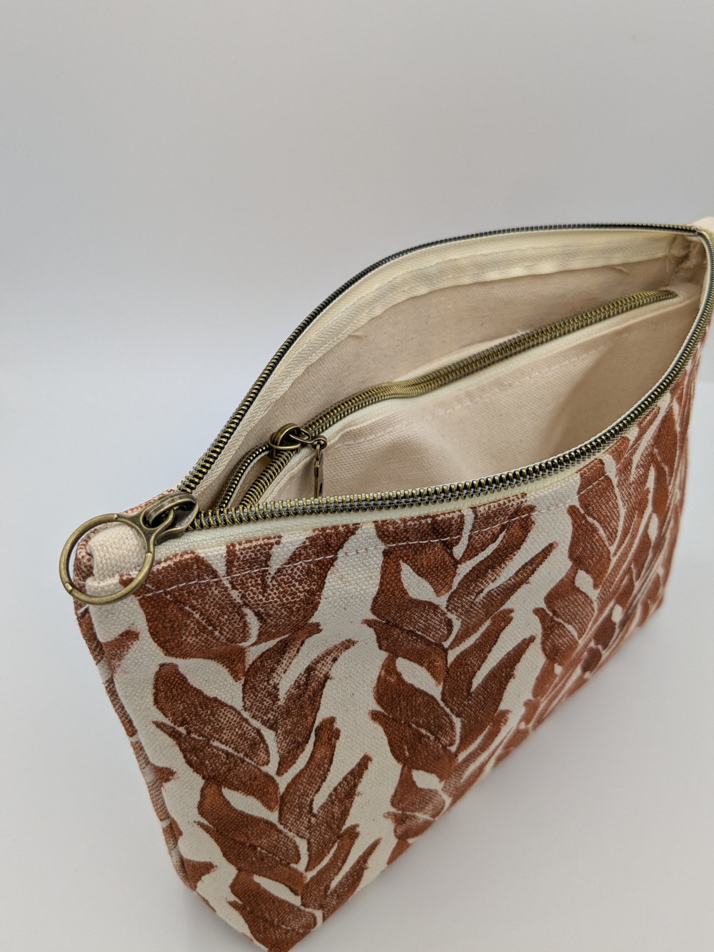 Abstract Leaf Block Printed Double Zip Pouch