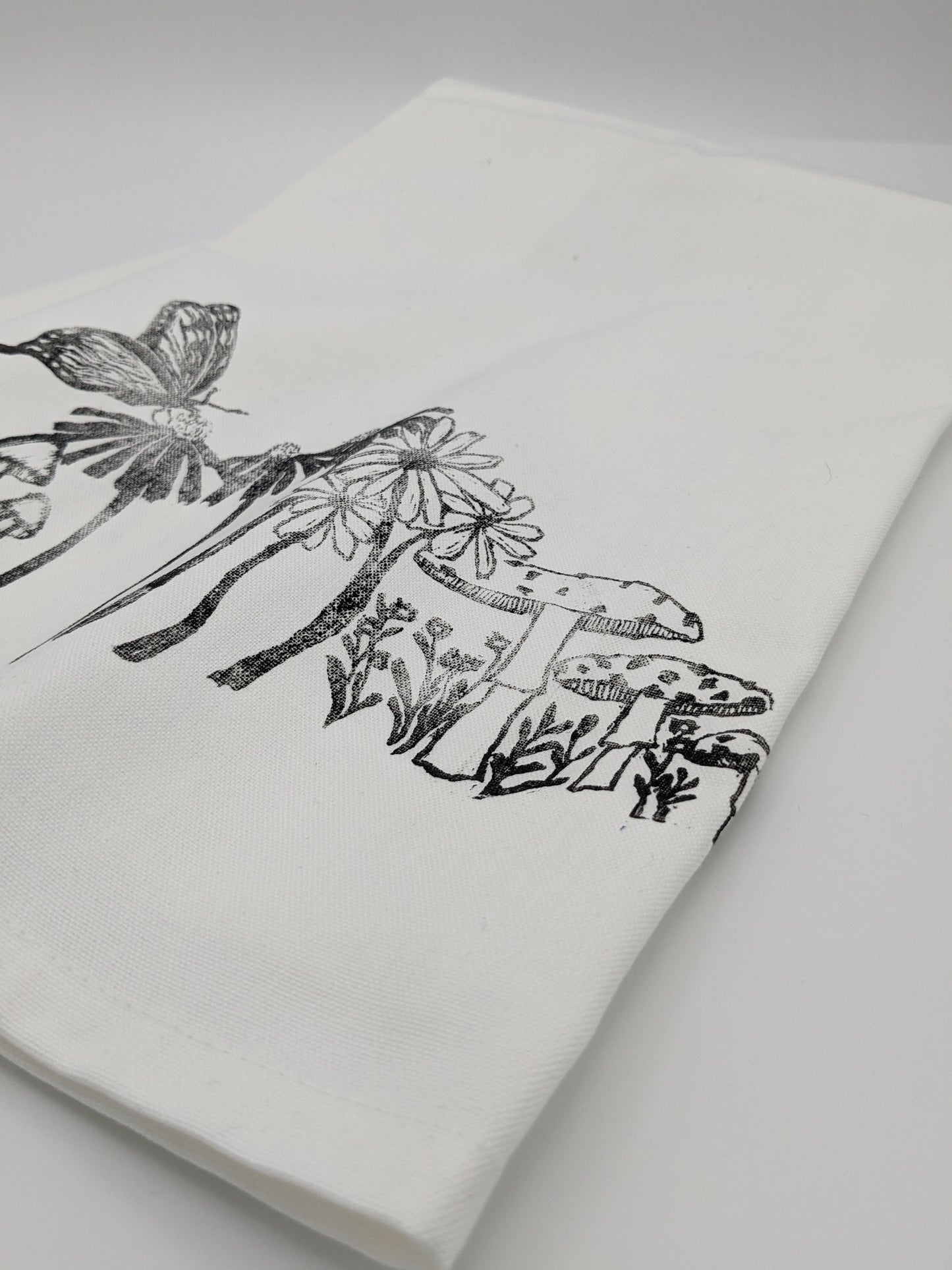 Floral with Mushroom Block-Printed Kitchen Towel