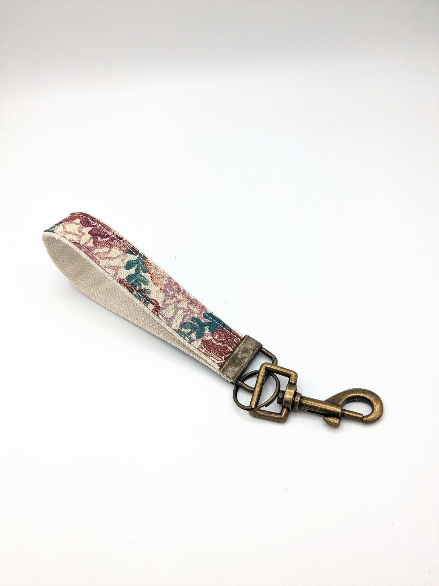 Pink Floral Block Printed Key Fob Wristlet