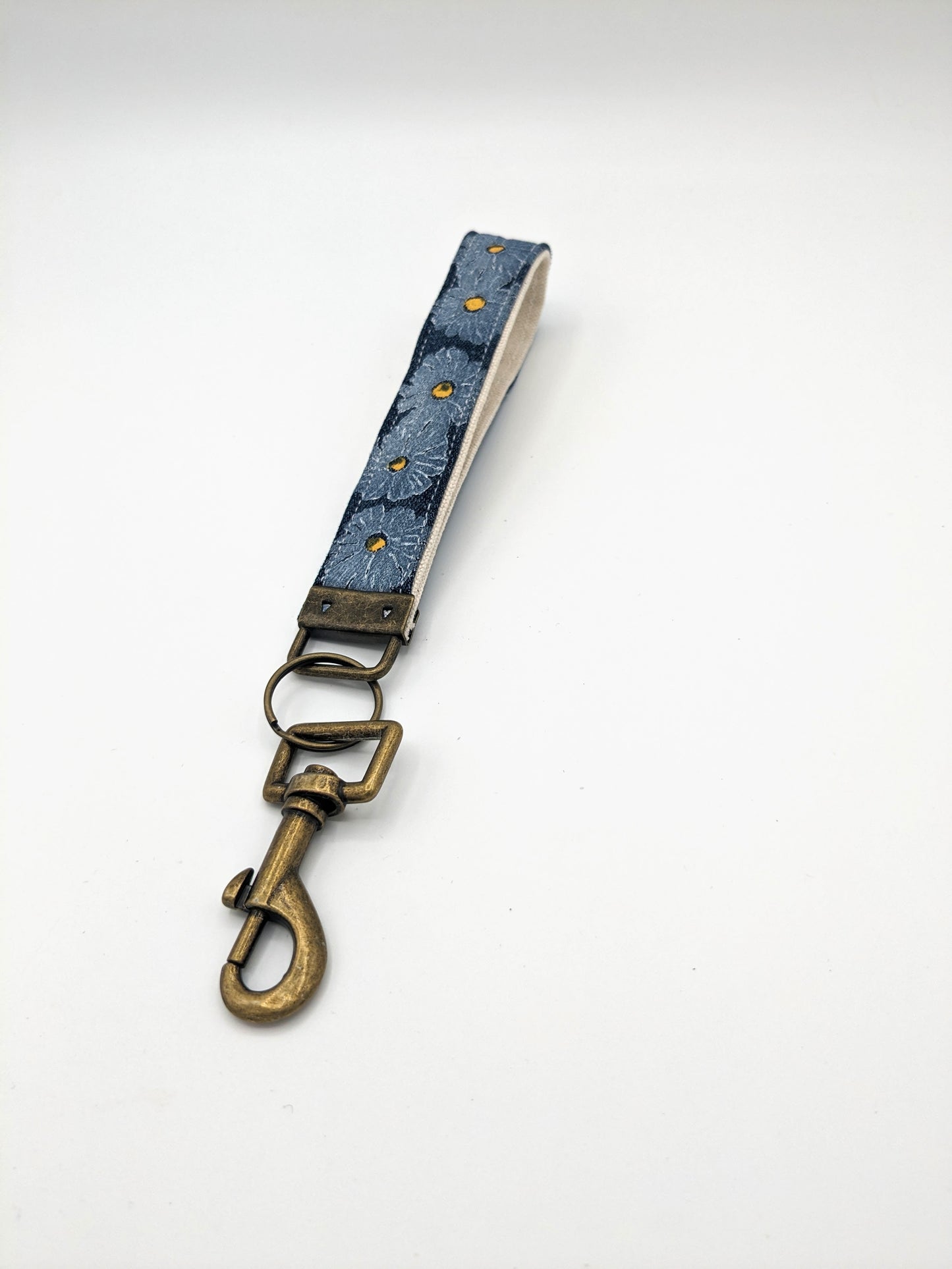 Daisy Printed Upcycled Denim Key Fob Wristlet