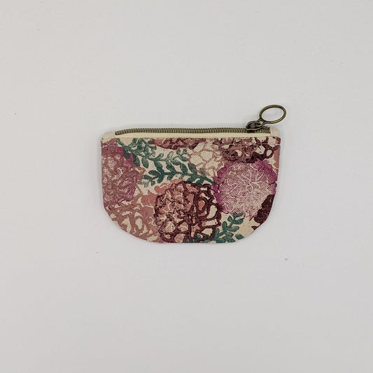 Half Moon Mini Pouch, Pink Floral Block Printed
