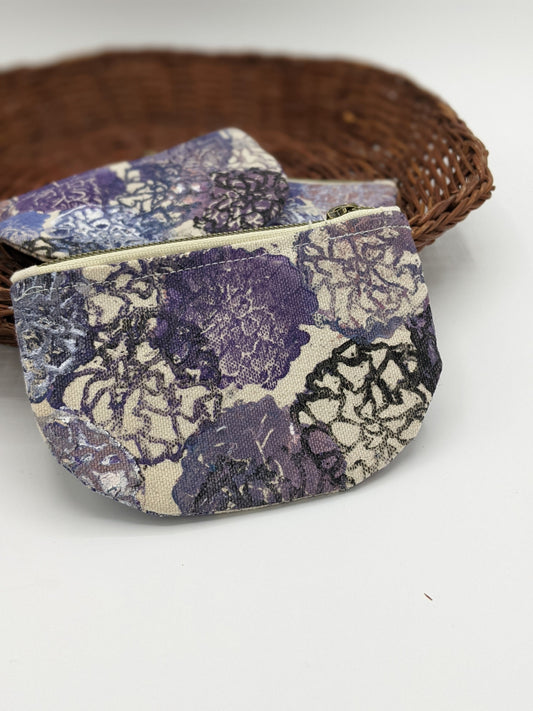 Half Moon Mini Pouch, Purple Floral Block Printed