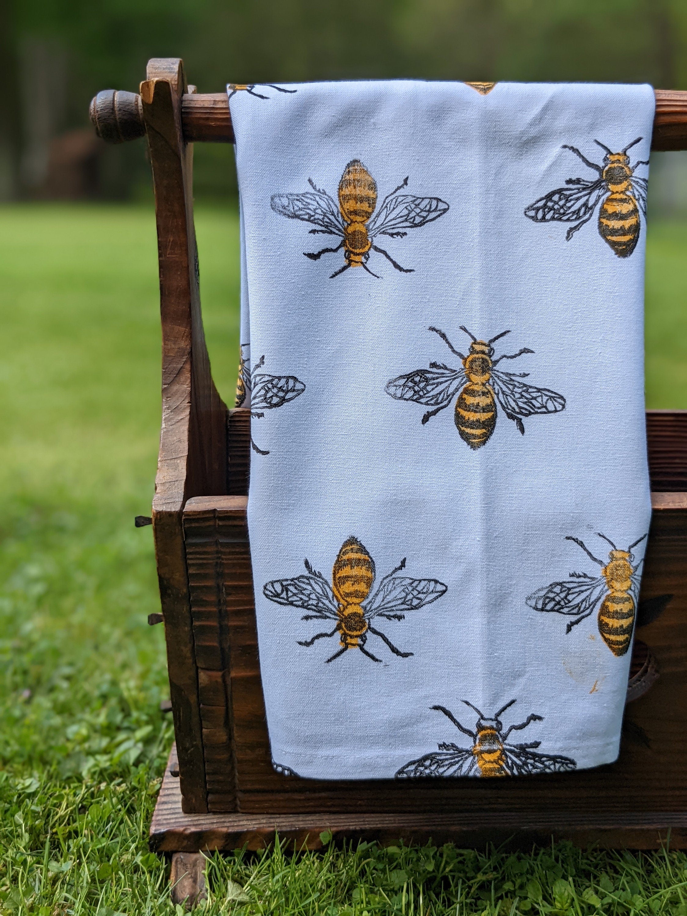 Handprinted Bumble Bee Tea Towel 