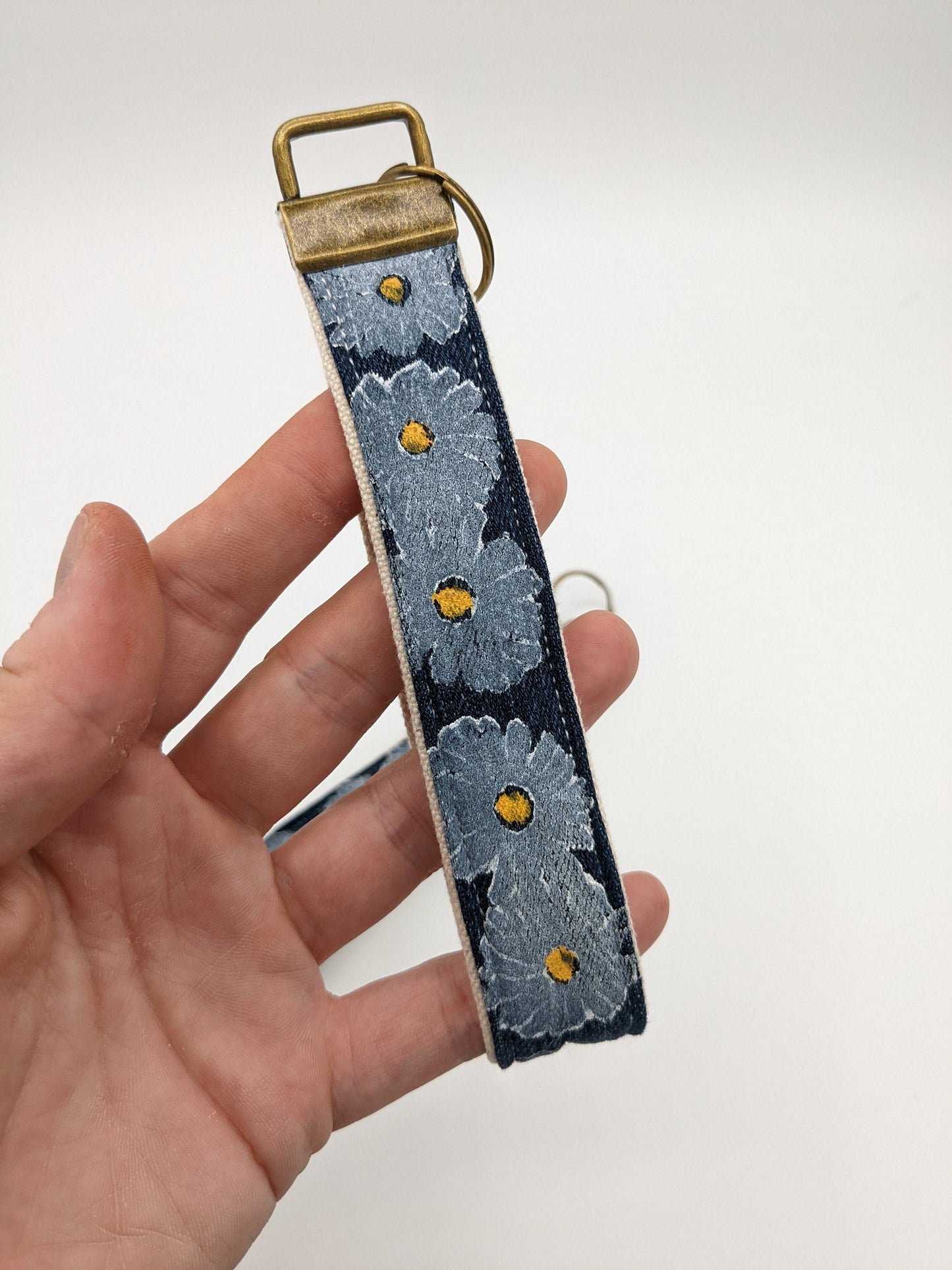 Daisy Printed Upcycled Denim Key Fob Wristlet
