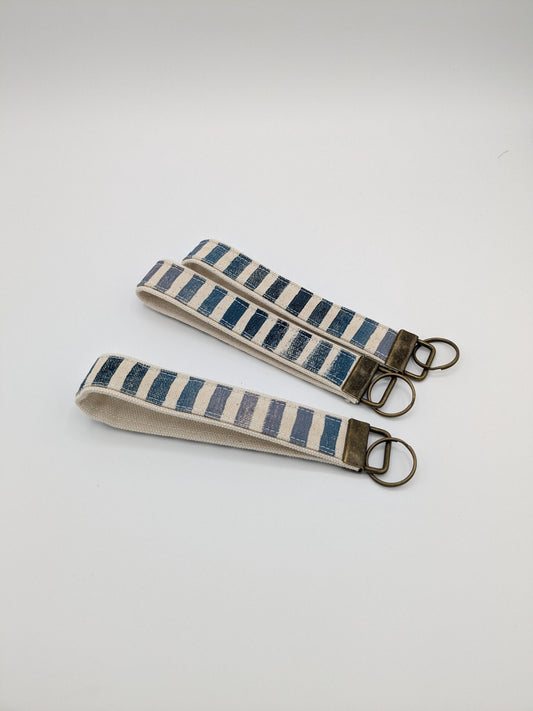 Blue Purple Ombre Stripe Block Printed Key Fob Wristlet
