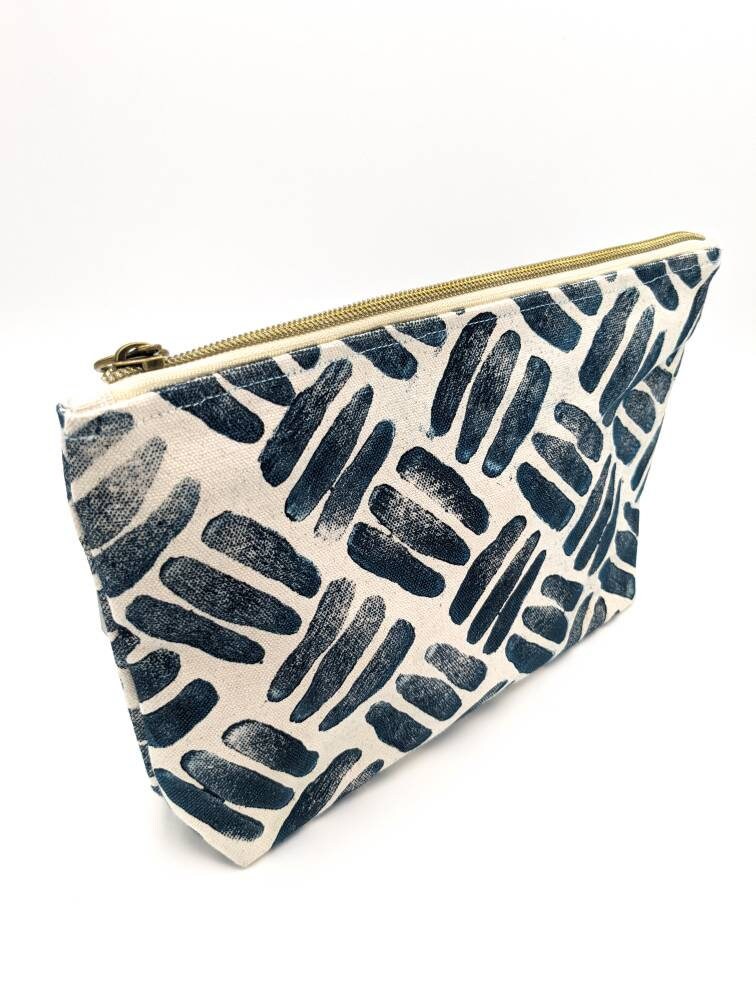 Abstract 3-Line Indigo Double Zip Pouch