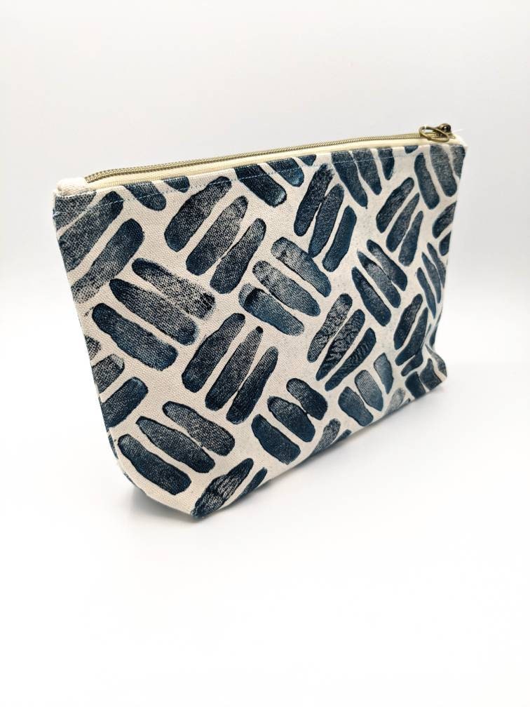 Abstract 3-Line Indigo Double Zip Pouch