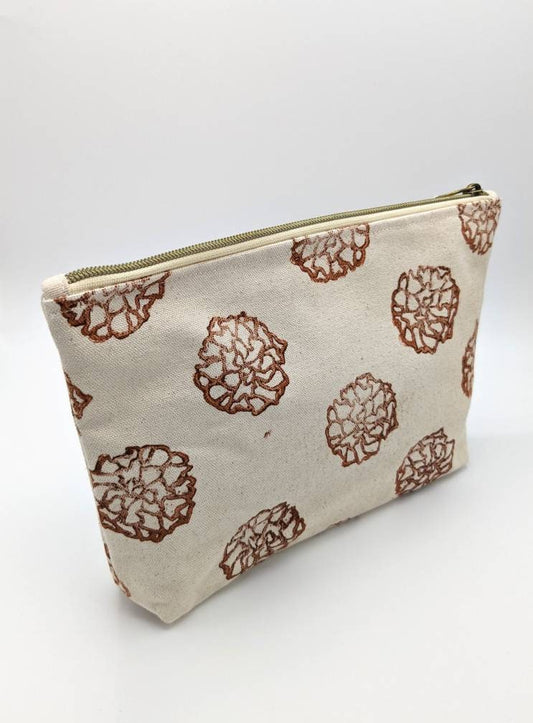 Marigold Block Printed Double Zip Pouch