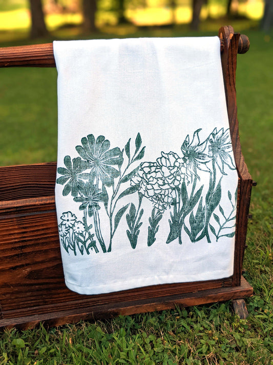 Green Wildflowers Printed Kitchen Towel