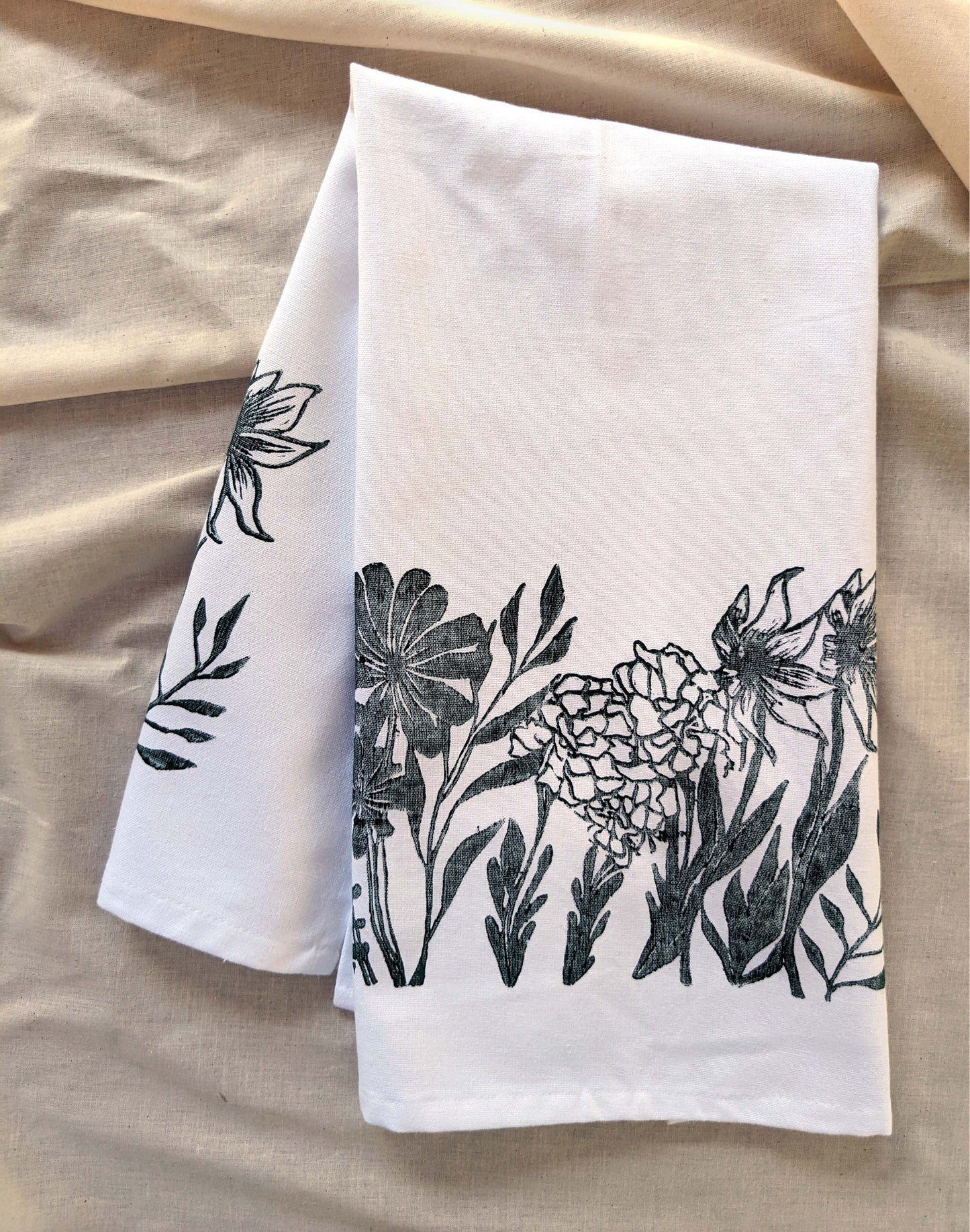Green Wildflowers Printed Kitchen Towel