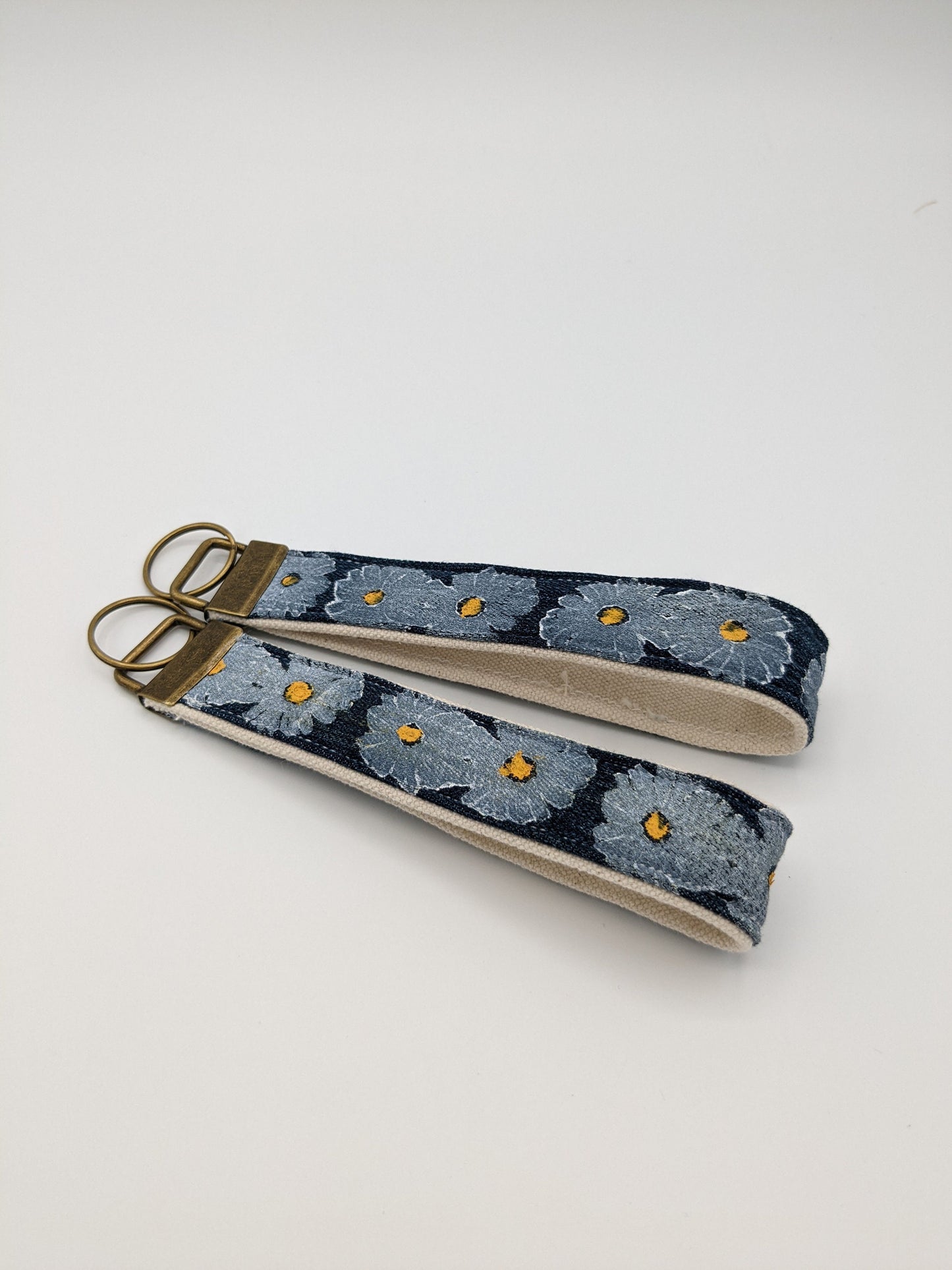 Daisy Printed Upcycled Denim Key Fob Wristlet