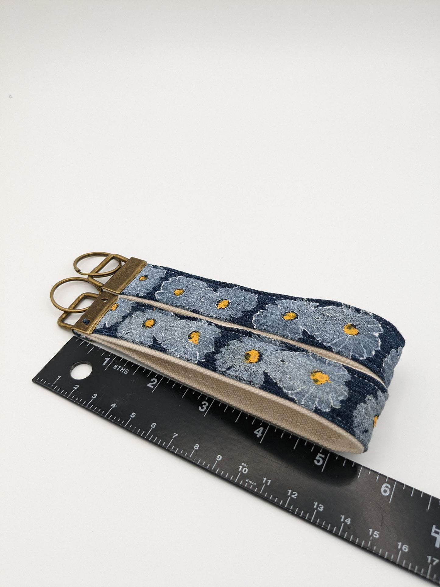 Daisy Printed Upcycled Denim Key Fob Wristlet