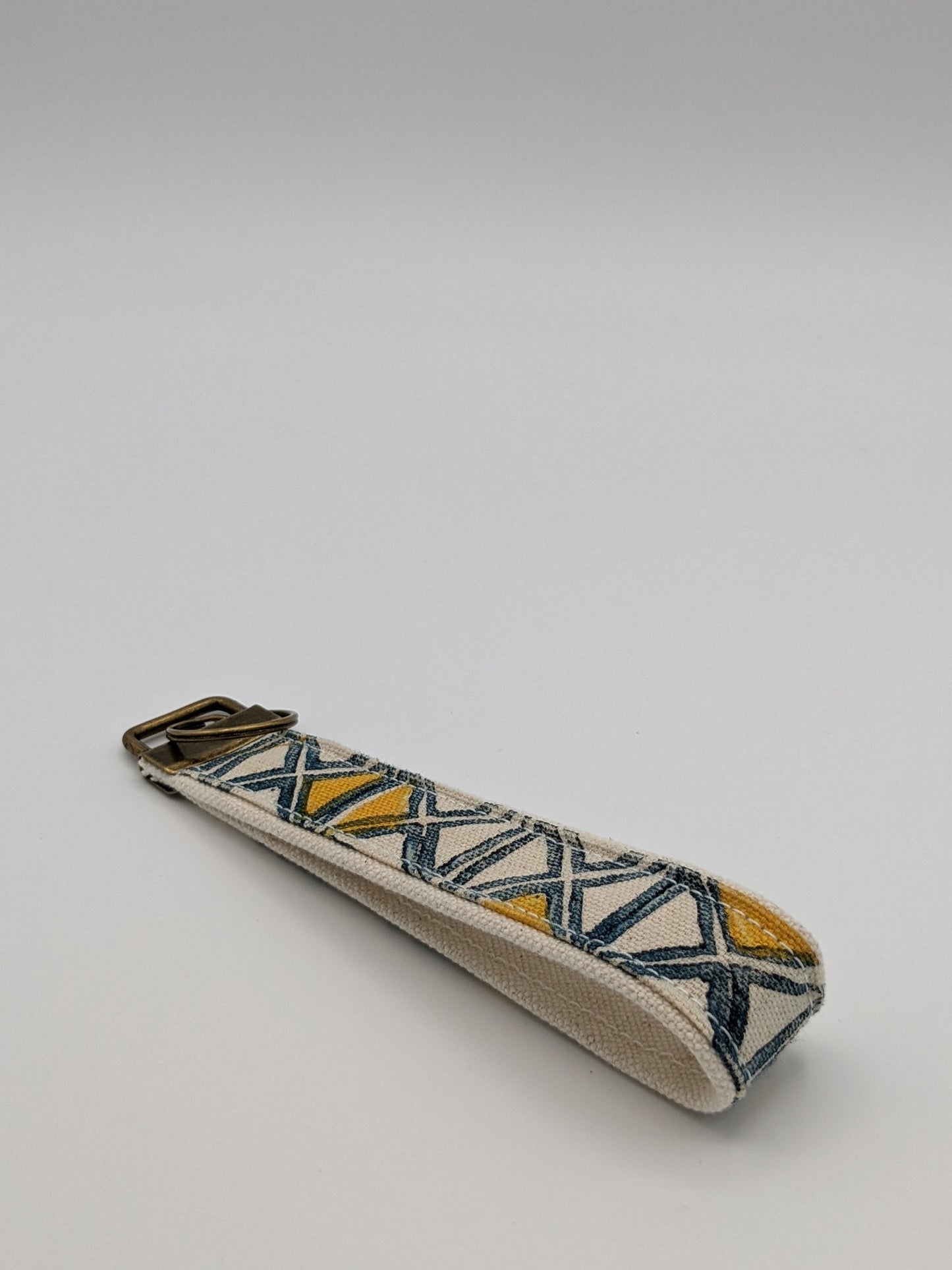 Geometric Navy Yellow Triangles Block Printed Key Fob Wristlet