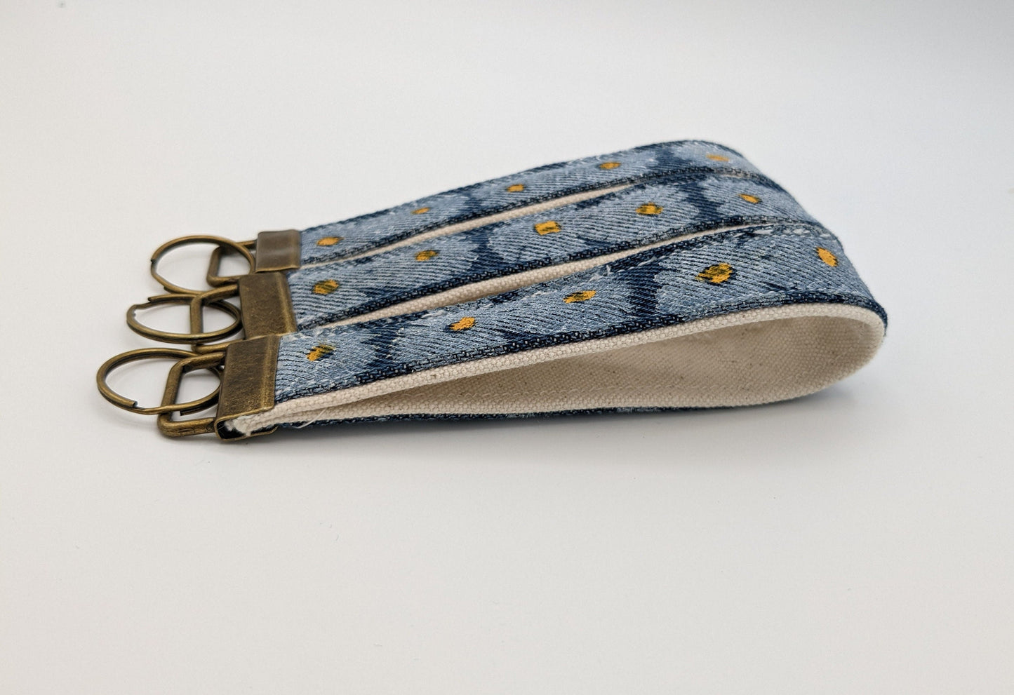 Daisy Printed Upcycled Denim Key Fob Wristlet