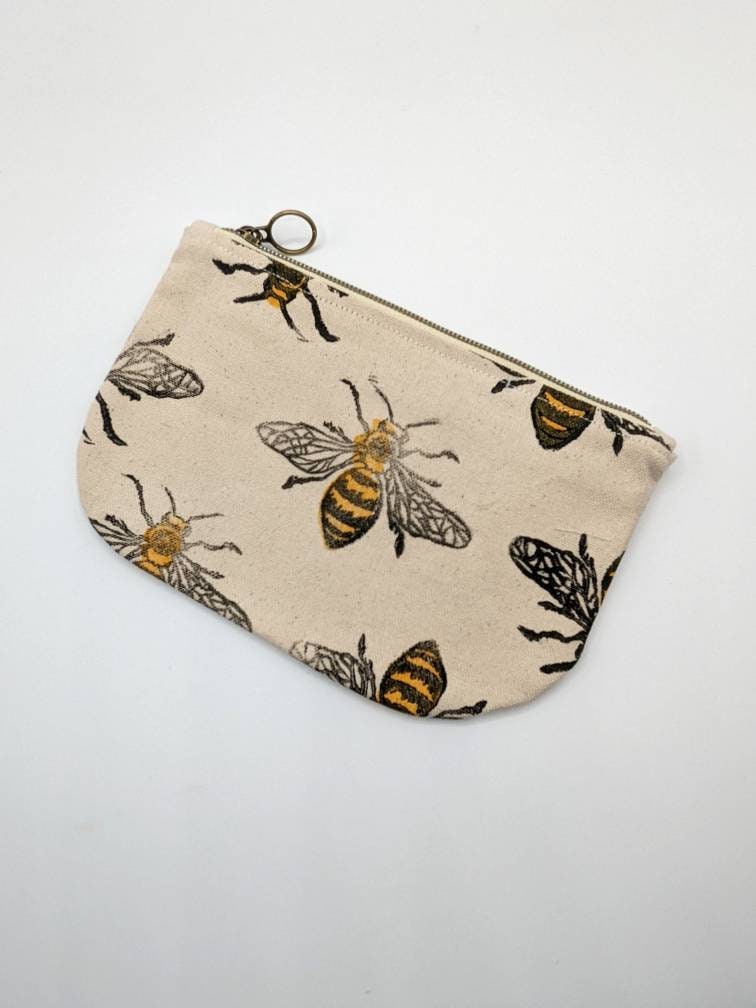 Bee Block Printed Half Moon Zip Pouch