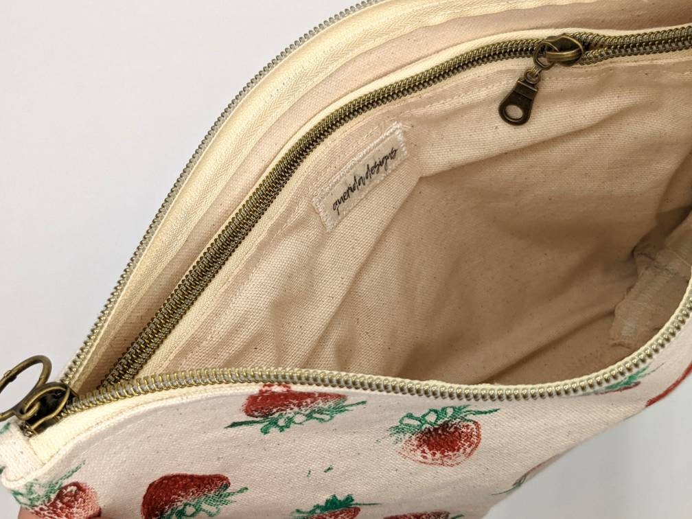 Strawberry Printed Double Zip Pouch | Toiletry Bag with Zip Pocket, Makeup Pouch, Cosmetic Bag, Bag Organizer