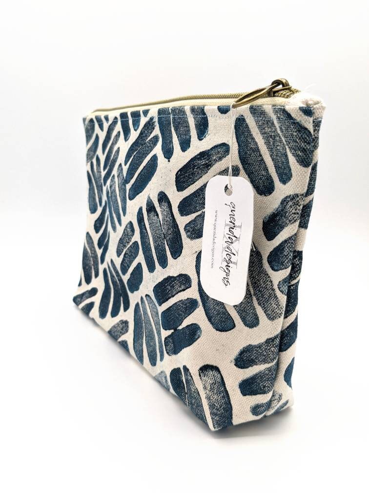 Abstract 3-Line Indigo Double Zip Pouch