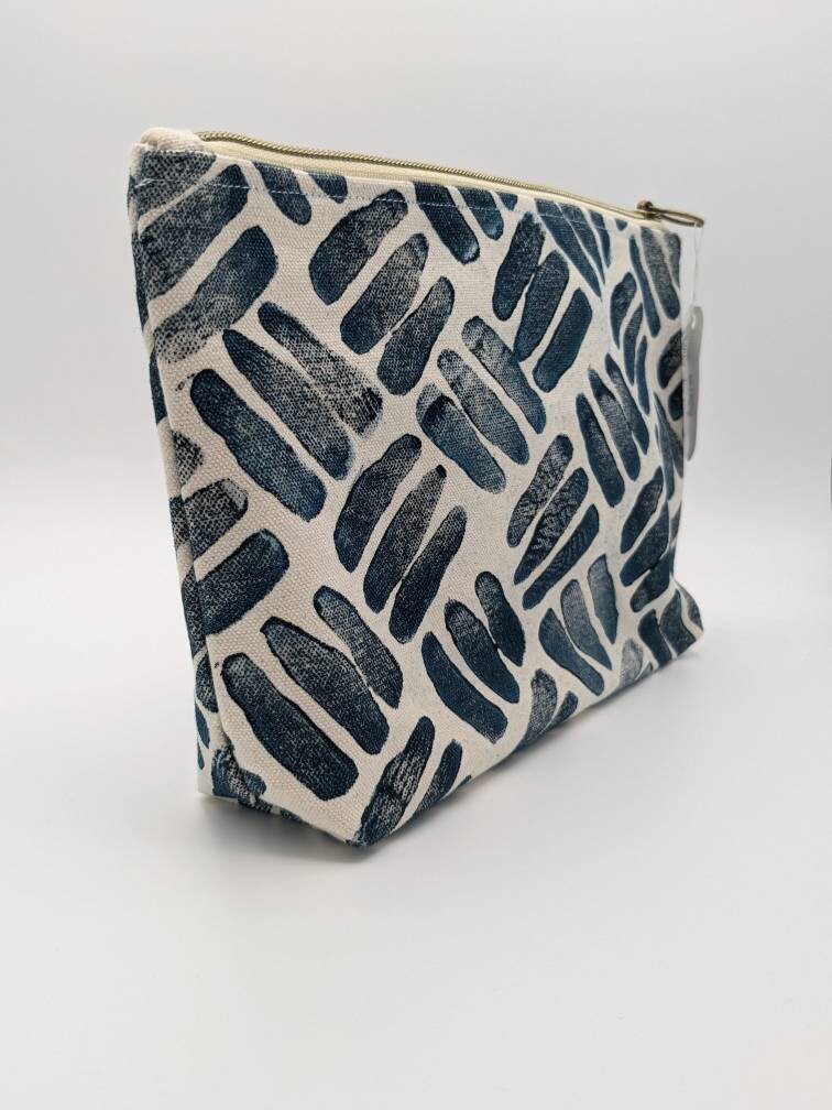 Abstract 3-Line Indigo Double Zip Pouch