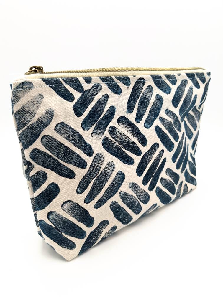 Abstract 3-Line Indigo Double Zip Pouch