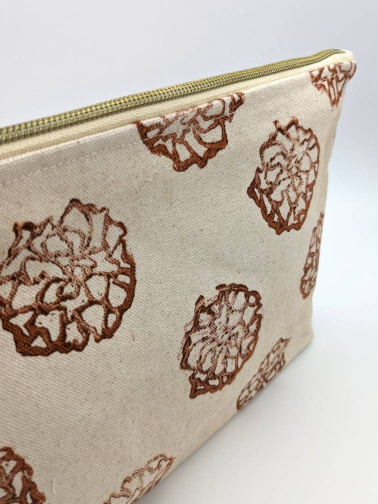 Marigold Block Printed Double Zip Pouch