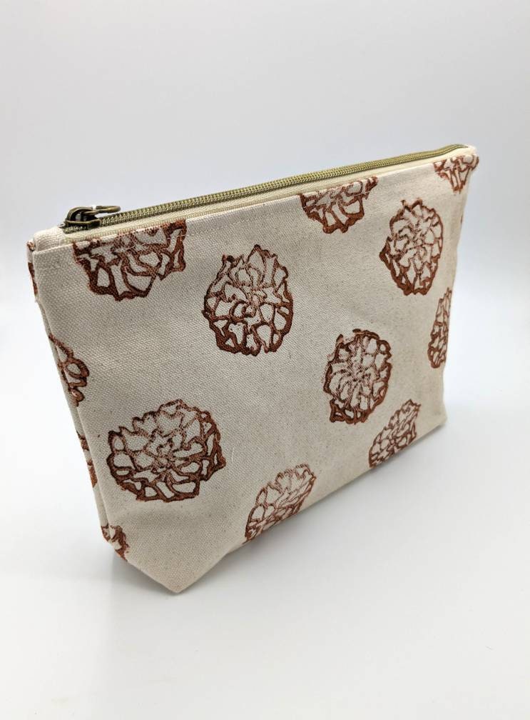 Marigold Block Printed Double Zip Pouch