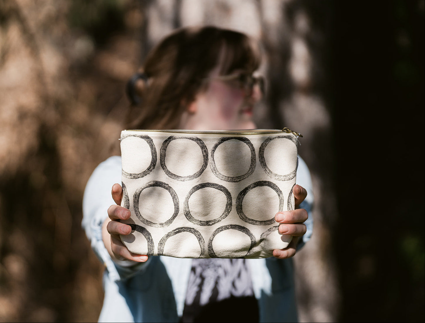 Black Minimalist Printed Double Zip Pouch