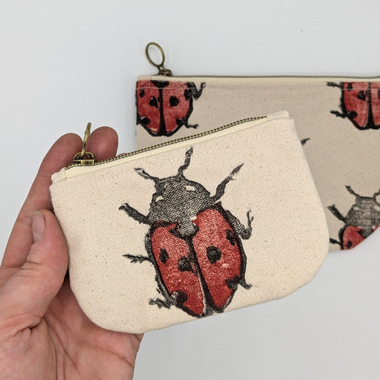 Ladybug Block Printed Half Moon Mini Pouch