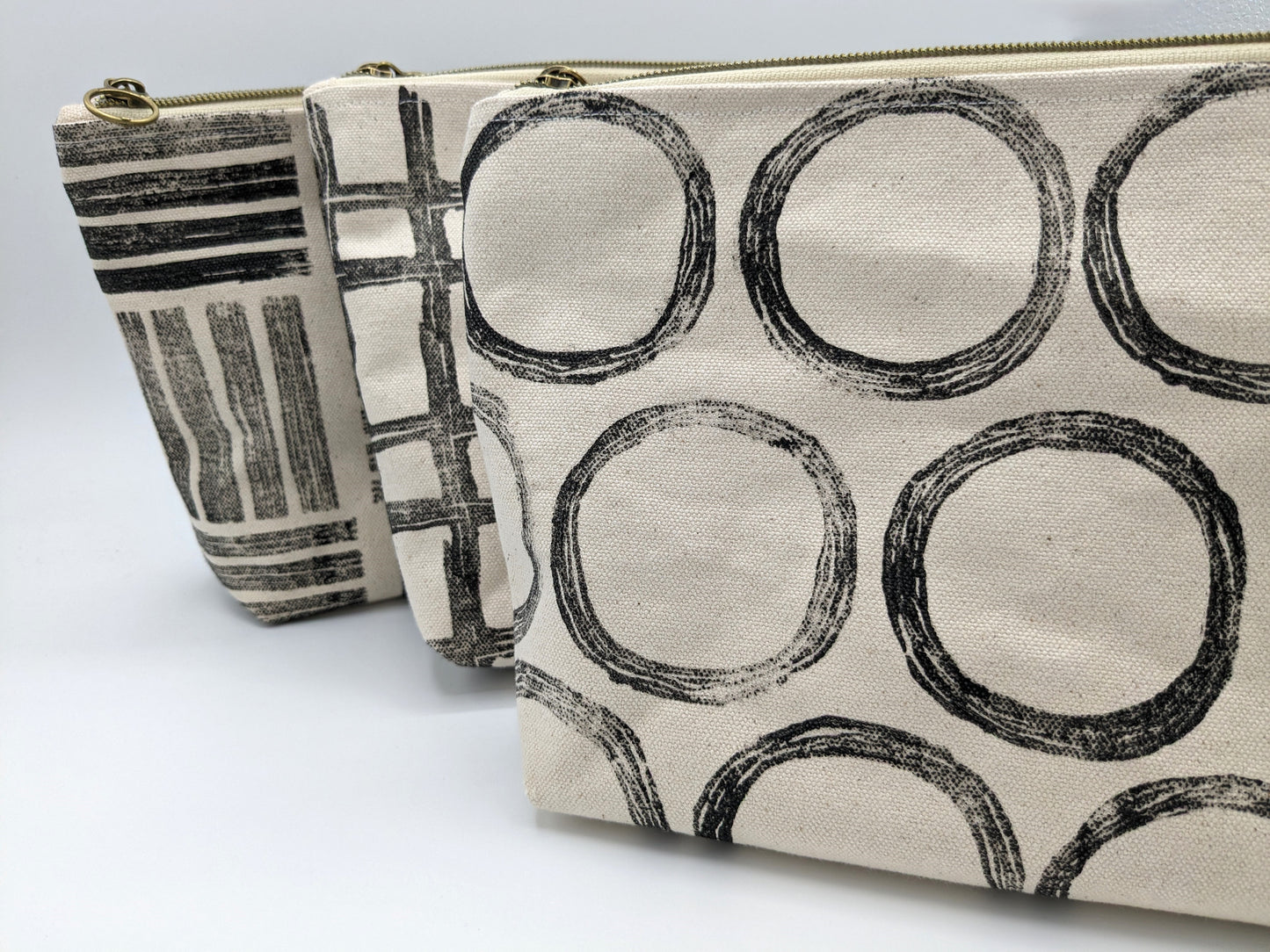 Black Minimalist Printed Double Zip Pouch