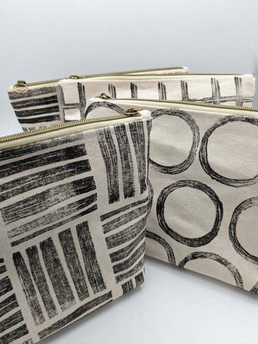 Black Minimalist Printed Double Zip Pouch