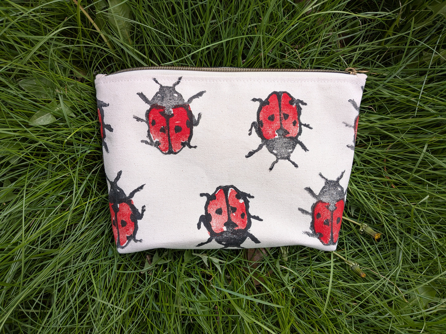 Ladybug Block Printed Double Zip Pouch