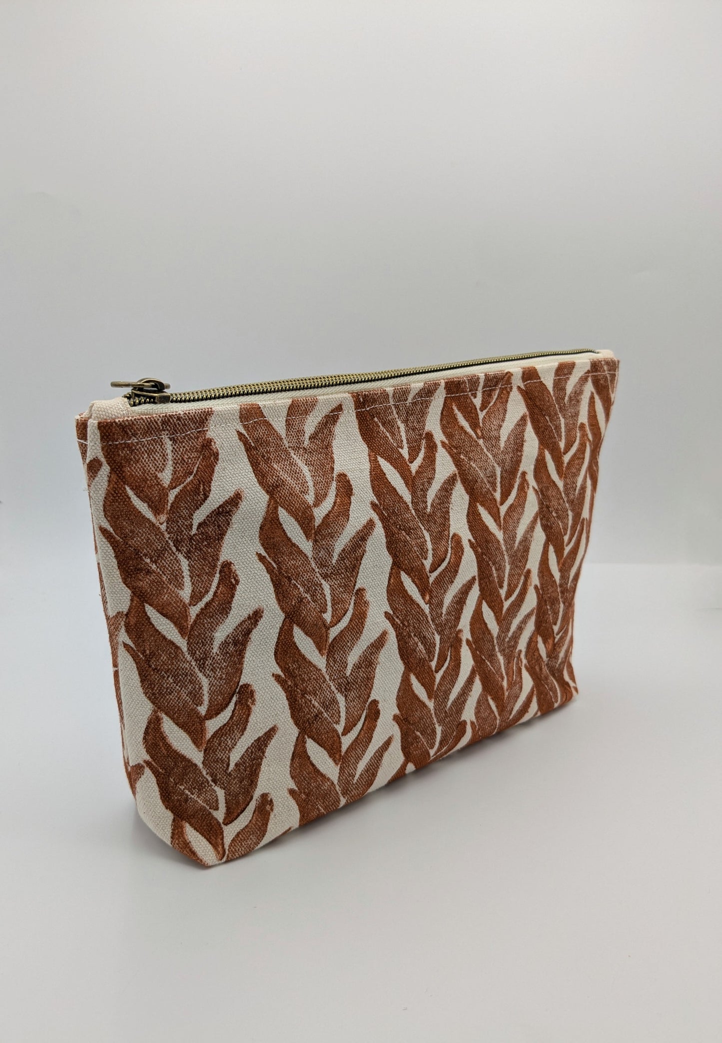 Abstract Leaf Block Printed Double Zip Pouch