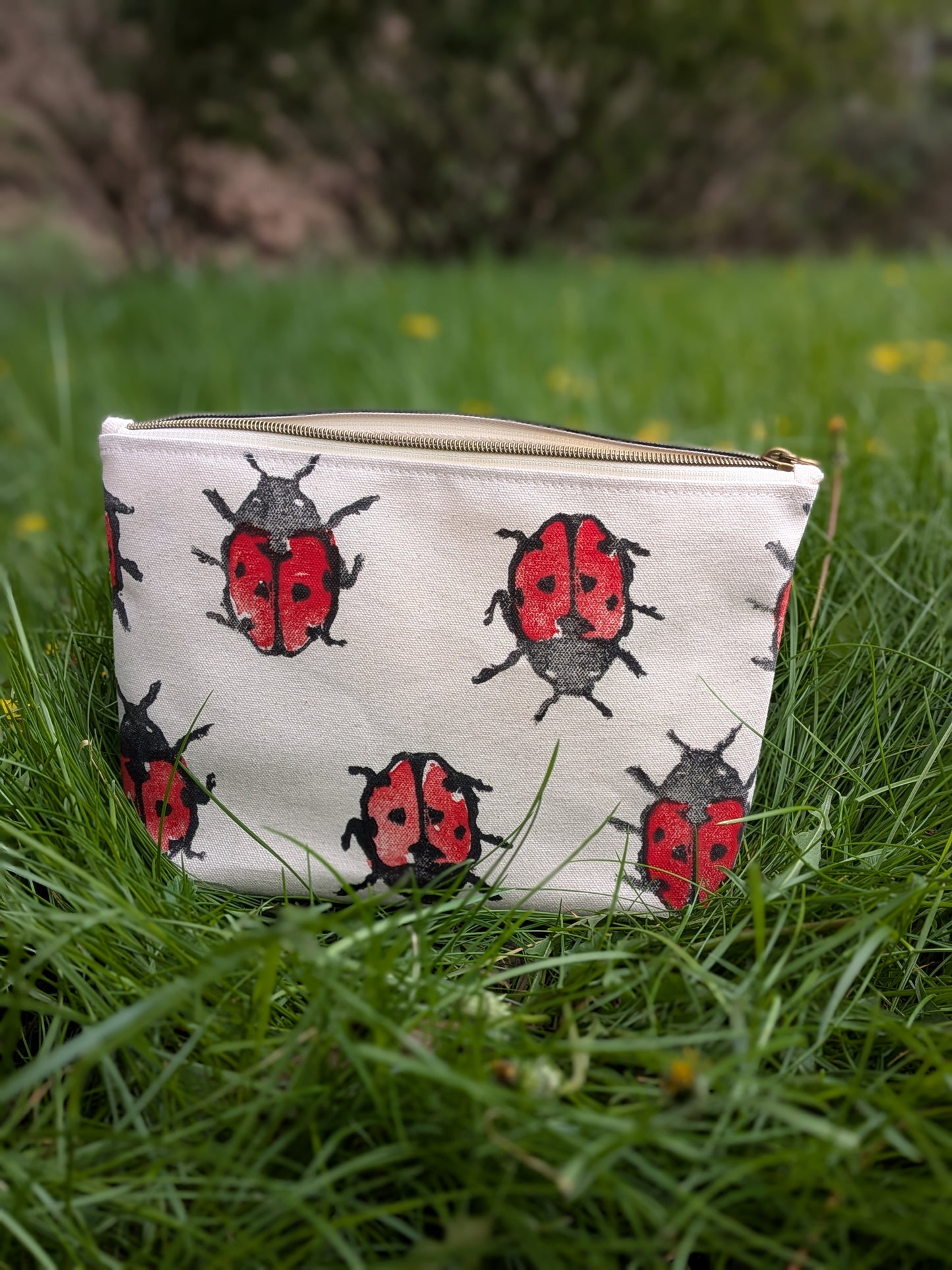Ladybug Block Printed Double Zip Pouch