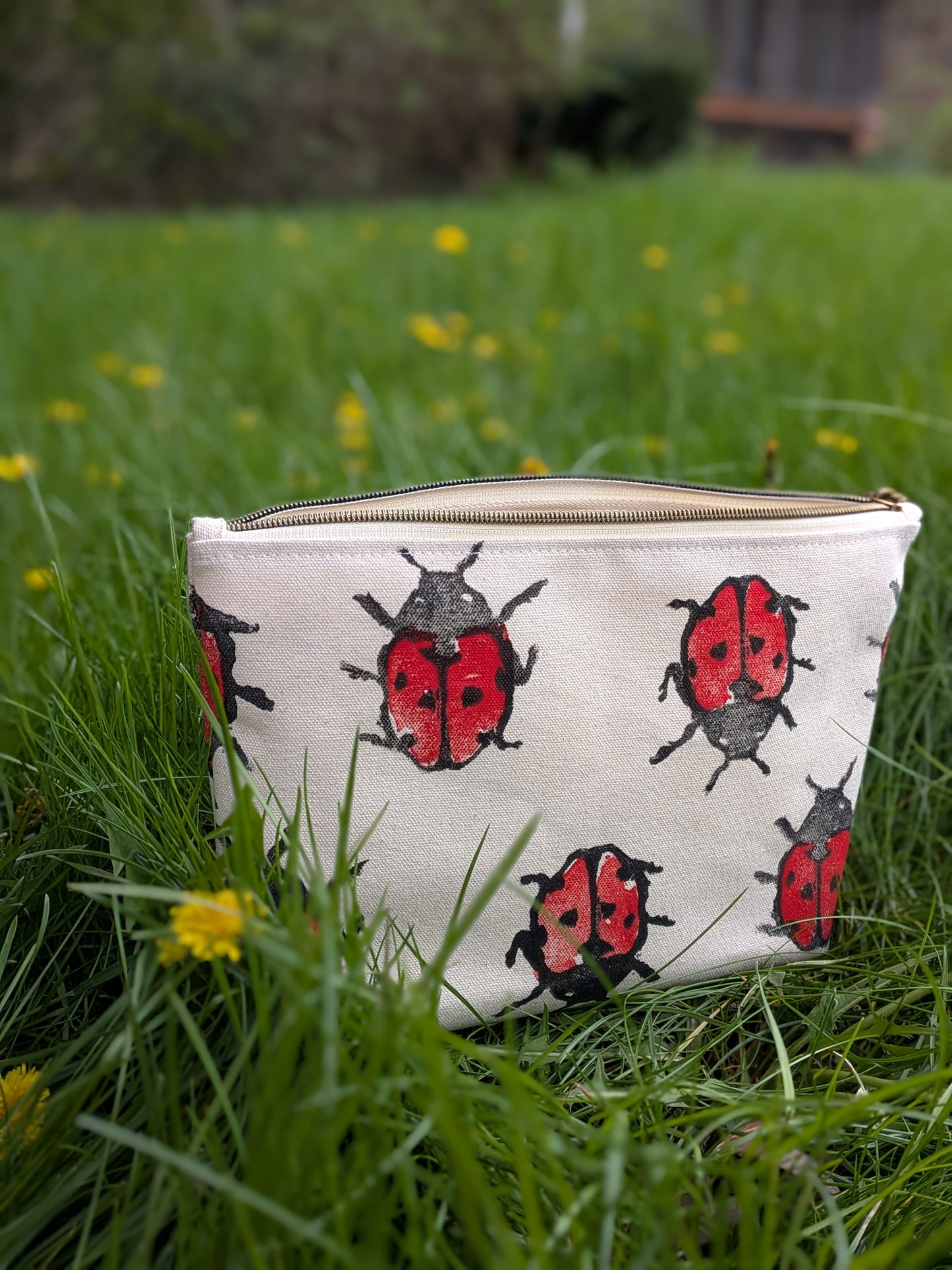Ladybug Block Printed Double Zip Pouch
