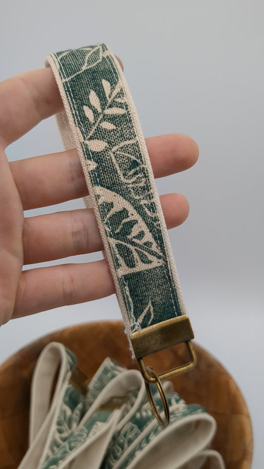 Botanical Block Printed Key Fob Wristlet