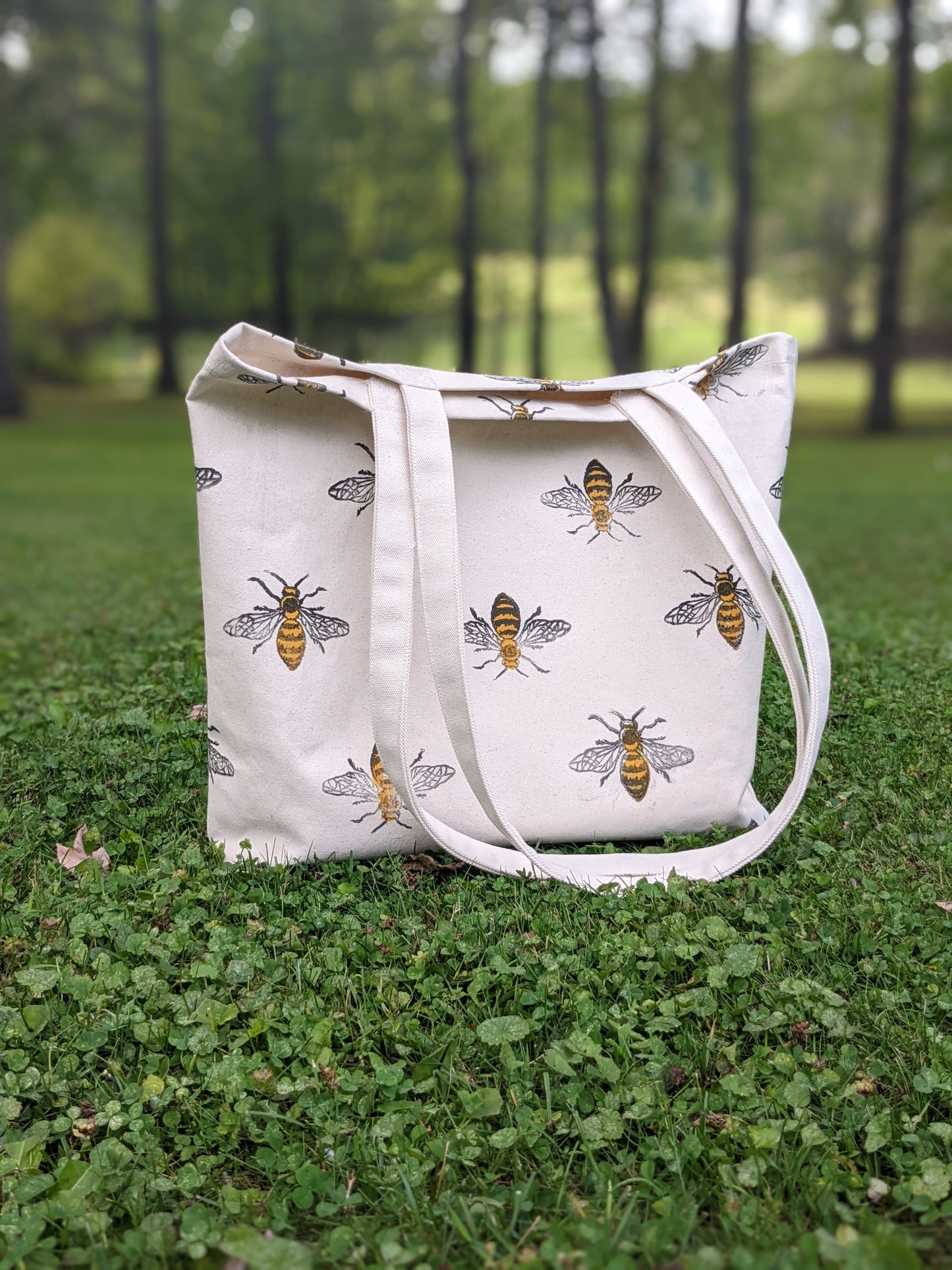 Ladybug Block Printed Multi Pocket Tote