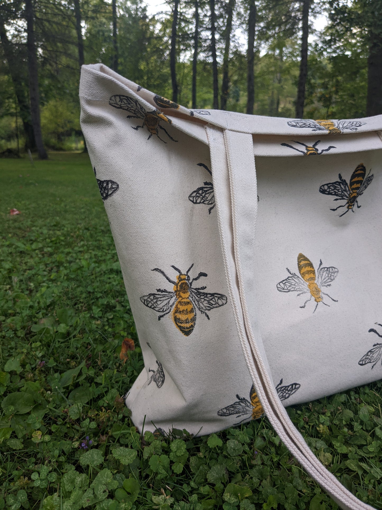 Ladybug Block Printed Multi Pocket Tote