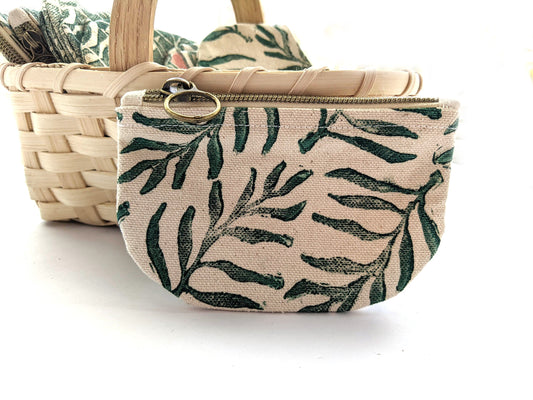 Half Moon Mini Pouch, Fern Block Printed