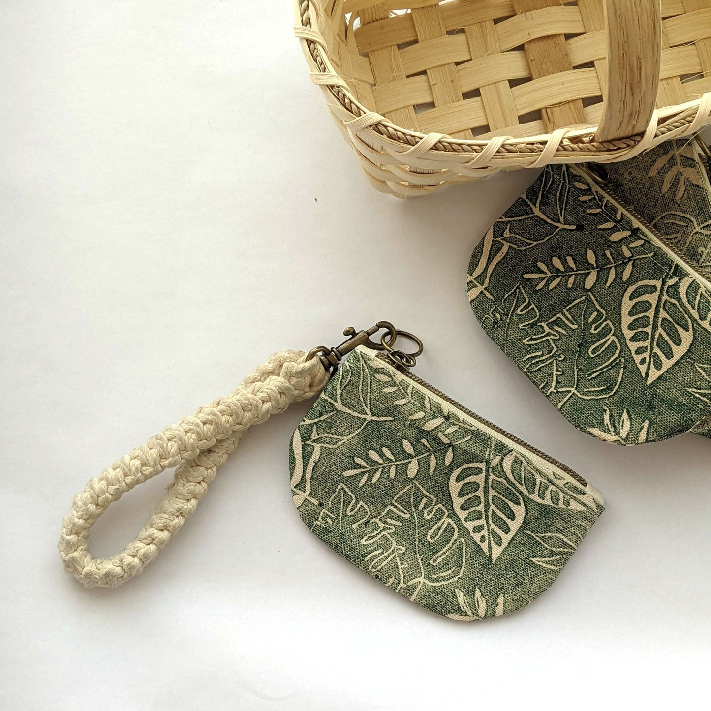Half Moon Mini Pouch, Botanical Monstera Block Printed