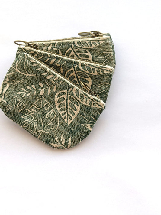 Half Moon Mini Pouch, Botanical Monstera Block Printed