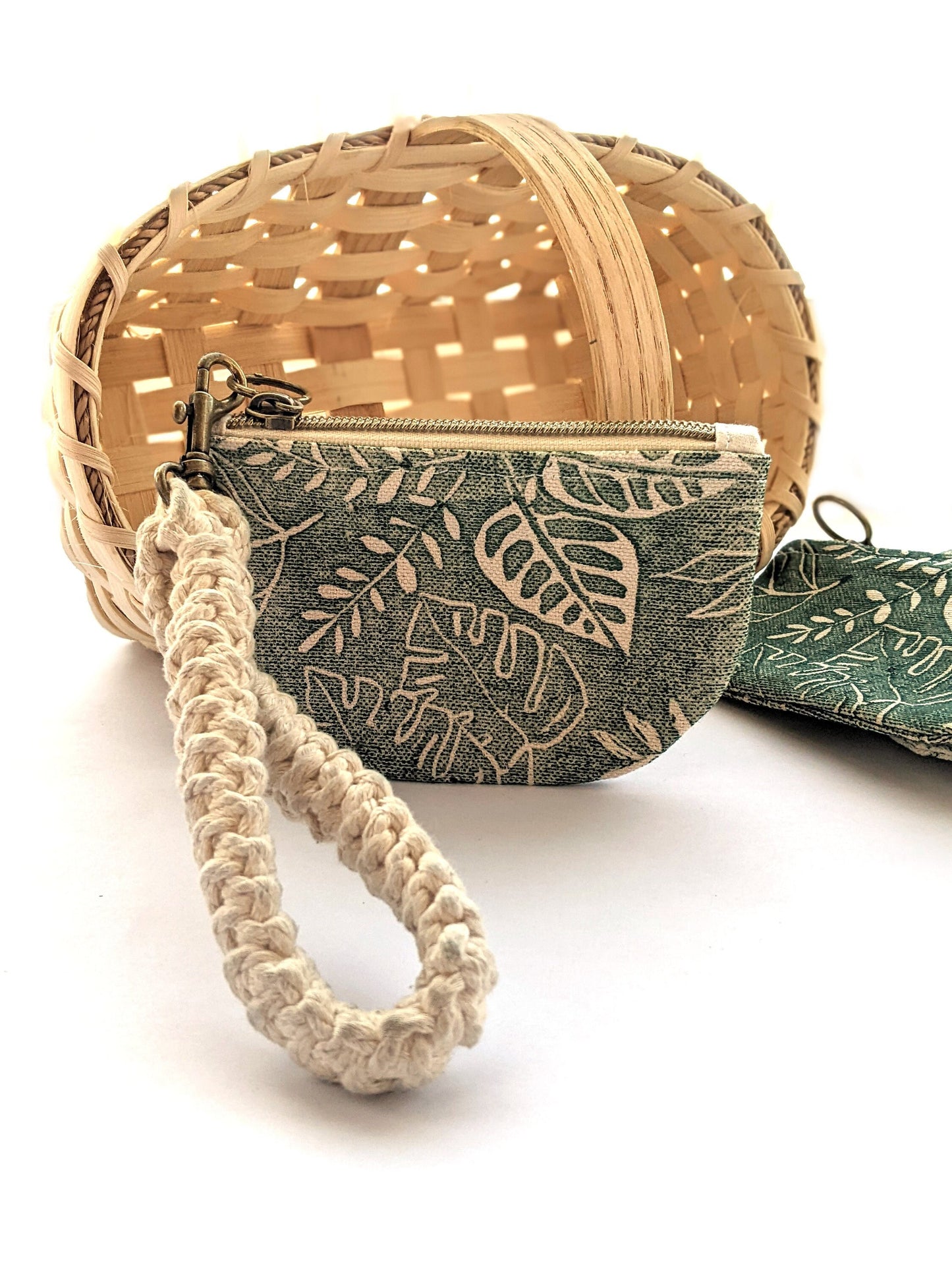 Half Moon Mini Pouch, Botanical Monstera Block Printed