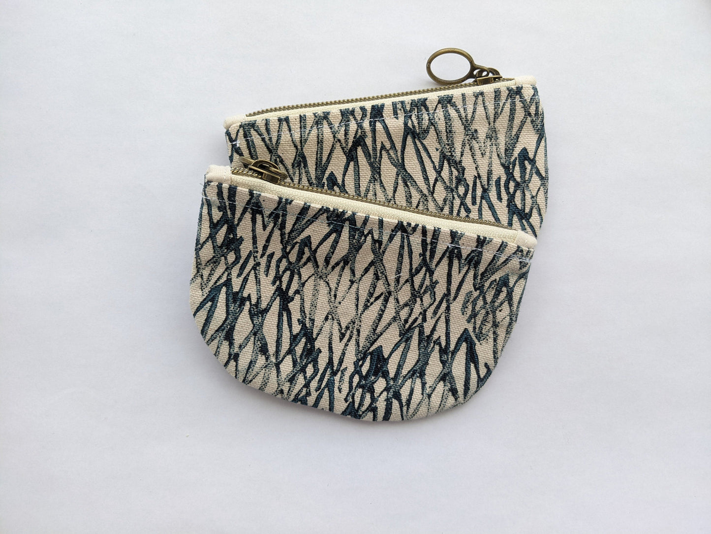 Half Moon Mini Pouch, Abstract Indigo Twig Block Printed