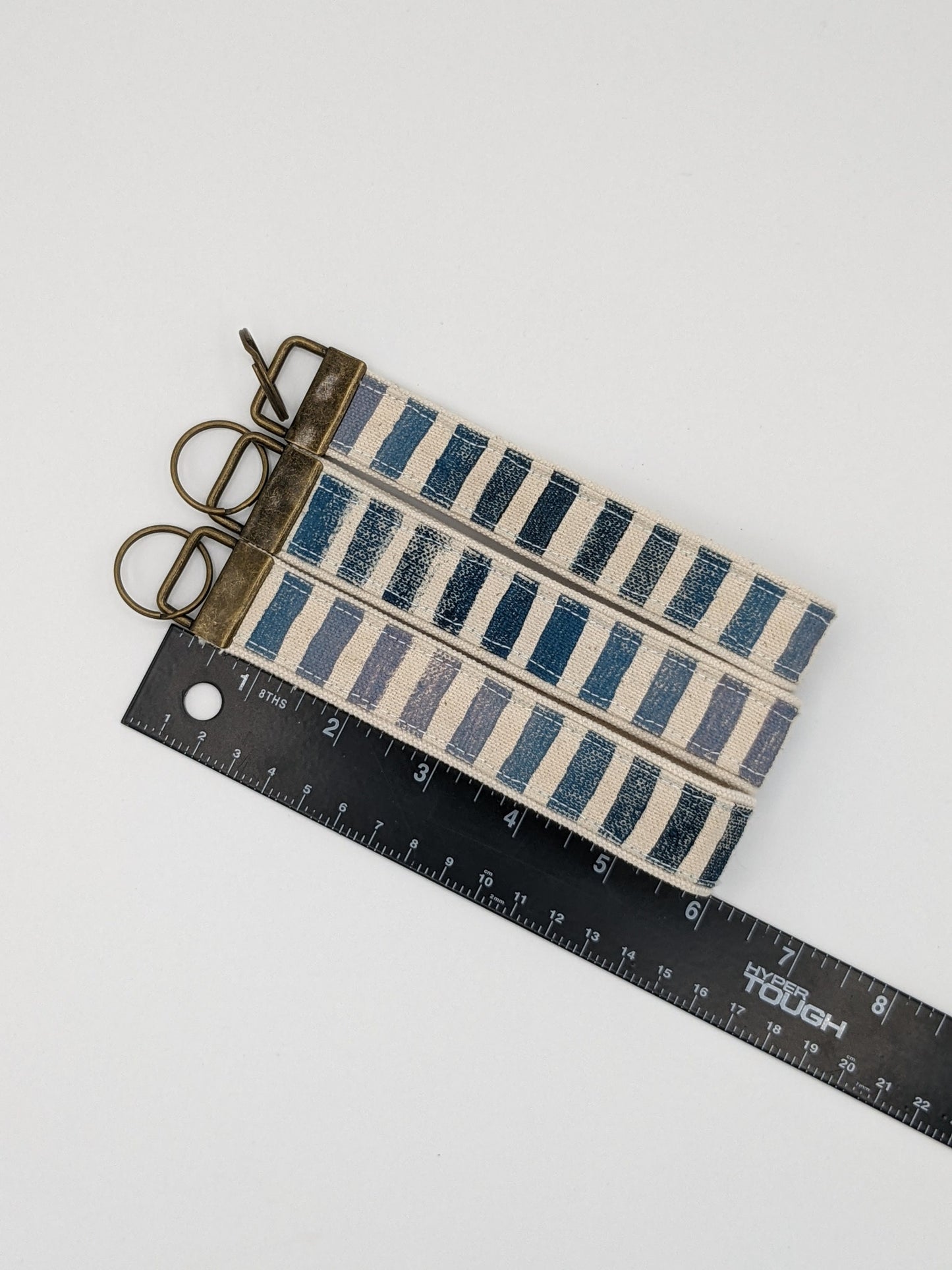 Blue Purple Ombre Stripe Block Printed Key Fob Wristlet