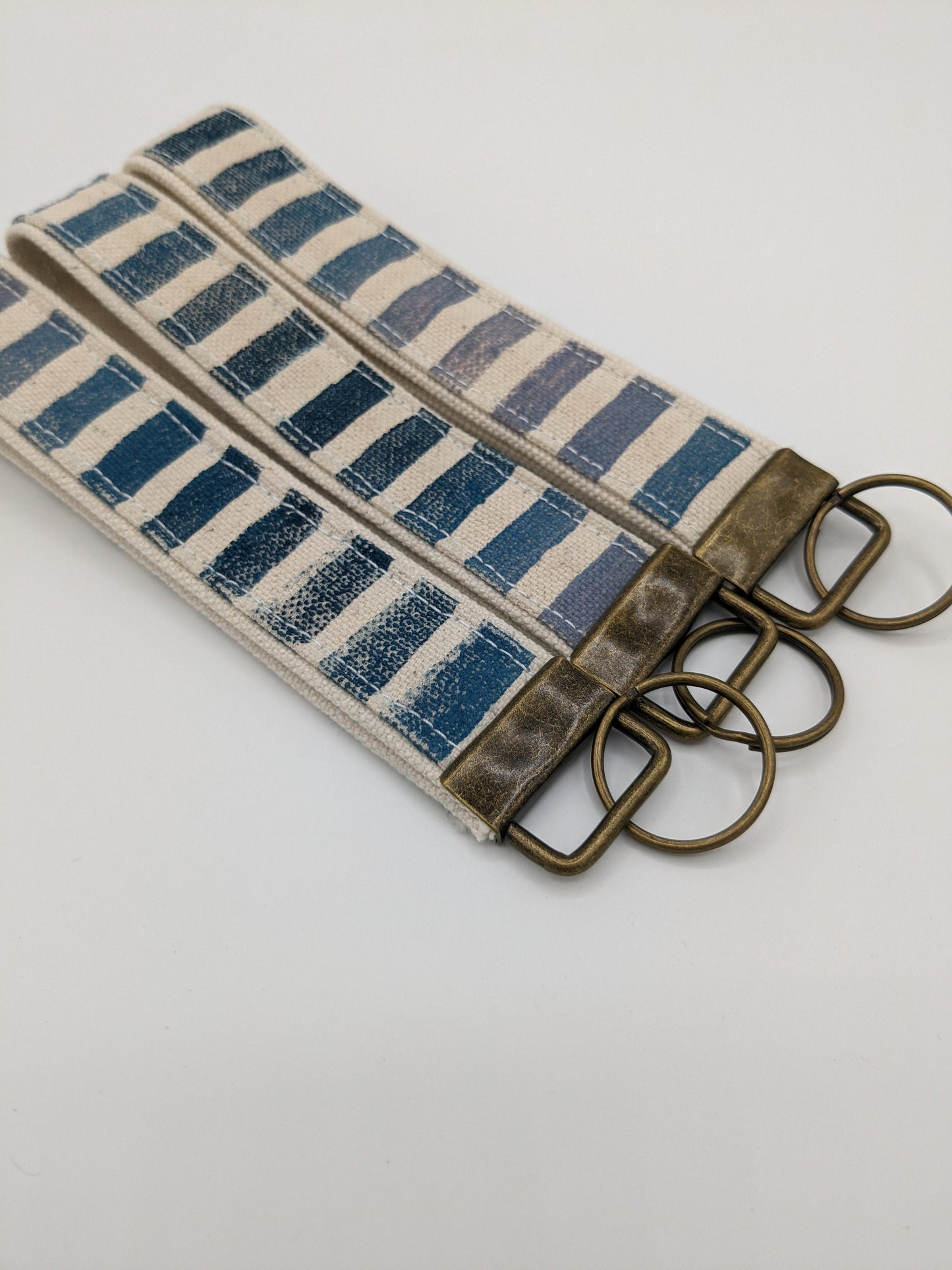 Blue Purple Ombre Stripe Block Printed Key Fob Wristlet