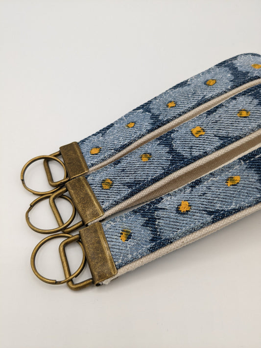 Daisy Printed Upcycled Denim Key Fob Wristlet